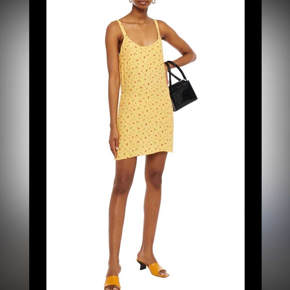 Reformation Yellow Mini Dress with Red Floral Print size 8 ditsy floral